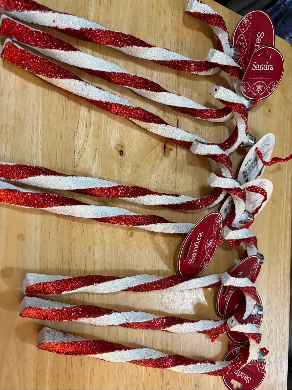 VTG Kmart/Sandra Lee lot of 8 red/white glitter twisted candy canes. 10 inch lon